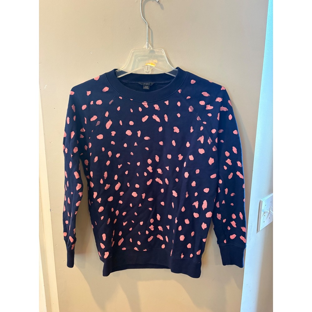 J.Crew Womens XXS Navy Blue Pink Abstract Dot Cotton Raglan Sweatshirt Pullover